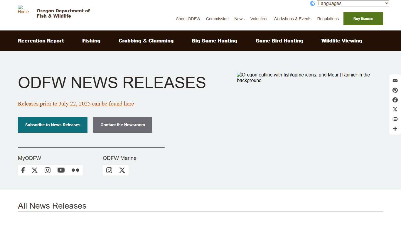 News Releases Oregon Department of Fish & Wildlife